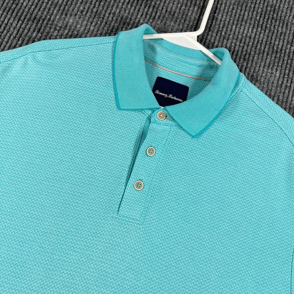 Tommy Bahama Polo Shirt Mens XL Extra Large Teal Blue Short Sleeve Golf Beach